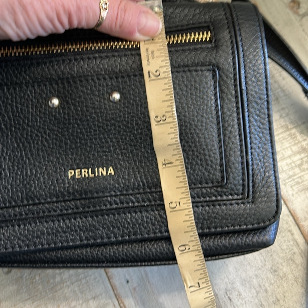 PERLINA CLAIR GENUINE PEBBLED SOFT BLACK LEATHER CROSSBODY BAG PURSE - Picture 14 of 15